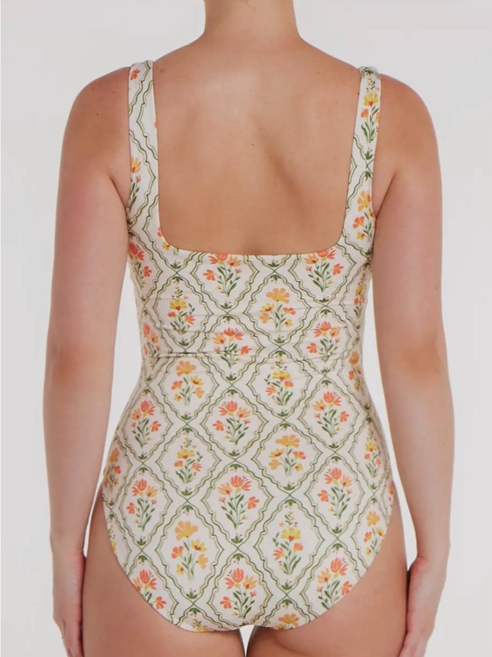 Hermoza Janece One-Piece Swimsuit with Orange and Green Floral Tile Print - Picture 4 of 12